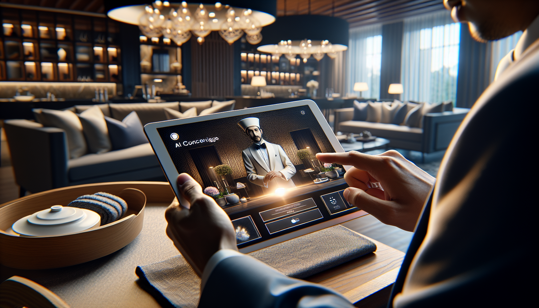 Guest interacting with AI interface at a resort